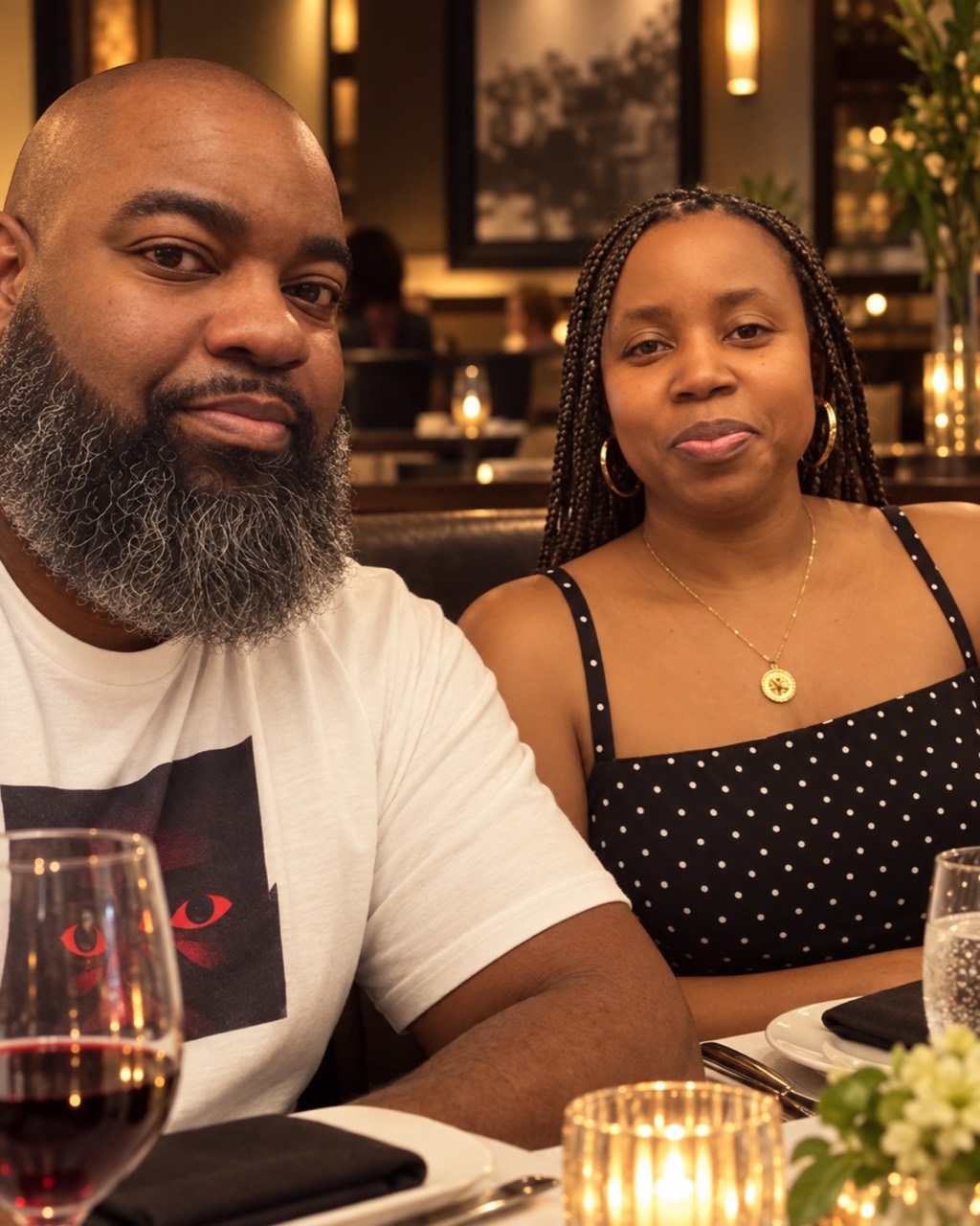 Corey and Melinda Arnold sharing dinner together